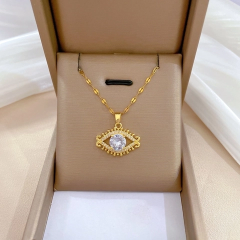 Luxury Stainless Steel Evil Eye Pendant Necklace For Women Flamboyant Gold Eyelash Eye Zirconia Micro-Inlaid Clavicle Chain Jewelry