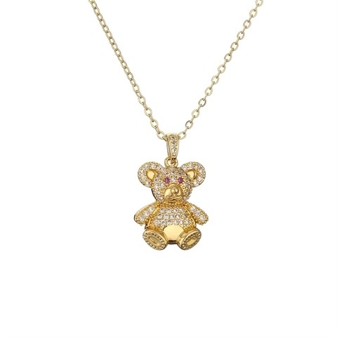Collier Pendentif Ours En Cuivre Avec Cœur En Zircon Coloré Accessoire De Mode Chaîne De Pull Pour Femme