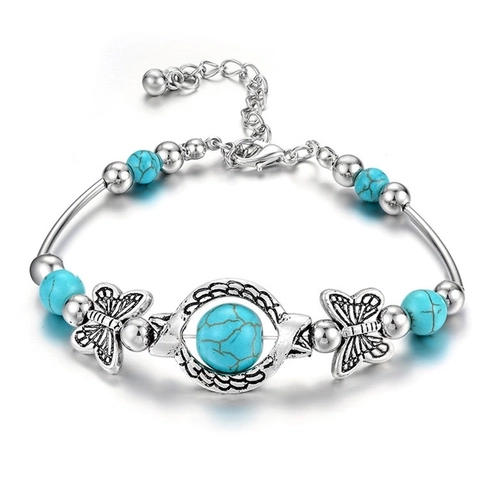 Bracciale In Turchese Bohémien Vintage Bangle Con Perline In Lega E Ciondoli Animali Farfalla Tartaruga Malocchio Per Donna