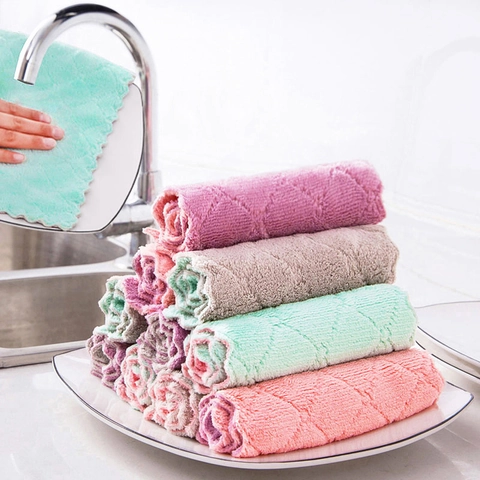 Panni In Microfibra Per Pulizia Cucina Altamente Assorbenti Coral Fleece Strofinacci Bordi Festonati Colori Misti