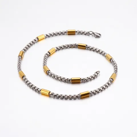 Unisex Edelstahl Zweifarbig Box-Kette Halskette Mit Zylindrischen Rohr Akzenten Minimalist Titan Stahl Schmuck Halskette