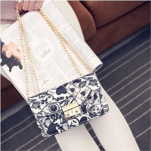 Borsa A Tracolla Con Stampa Poker Graffiti Pelle PU Catena Dorata Borsa A Spalla Da Donna Motivo Cuore Novità