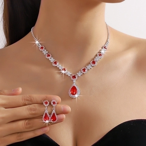Luxury Alloy Artificial Crystal Water Drop Necklace Earrings Accessory Elegant Rhinestone Bridal Jewelry For Women Banquet