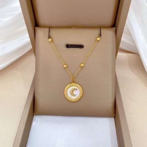 Collana Con Pendente Luna Acciaio Al Titanio Madreperla Placcato Oro Catena Clavicola Minimalista Per Donna Moda