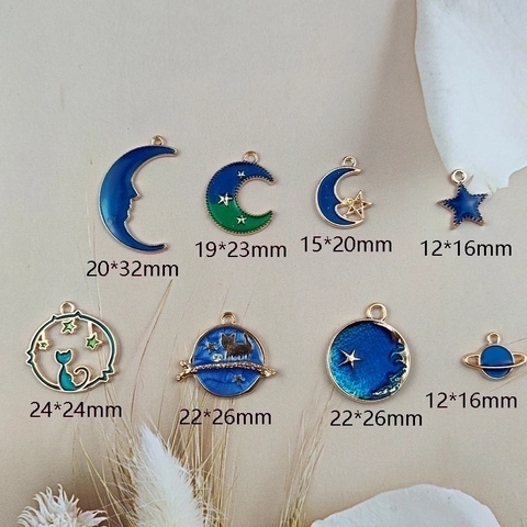 Dijes De Aleación Esmaltada Con Tema Cielo Estrellado Luna Gato Para Joyería Collares Pendientes Accesorios De Artesanía
