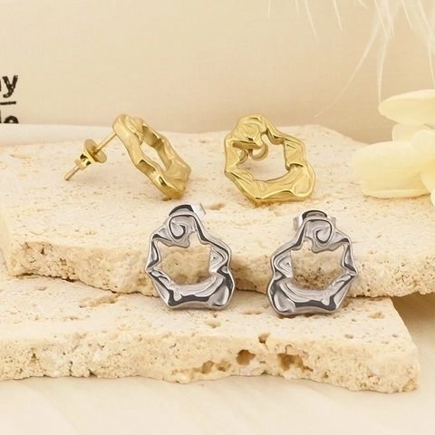 Irreguläre Hohle Lava Textur Ohrstecker Titanstahl Französisch Vintage Minimalistisch Geometrisch Schmuck Damen