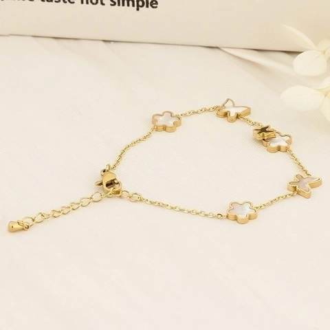 Gold Plated Stainless Steel Bracelet For Women With Shell Butterfly Heart Evil Eye Charms Bohemian Fashion Jewelry