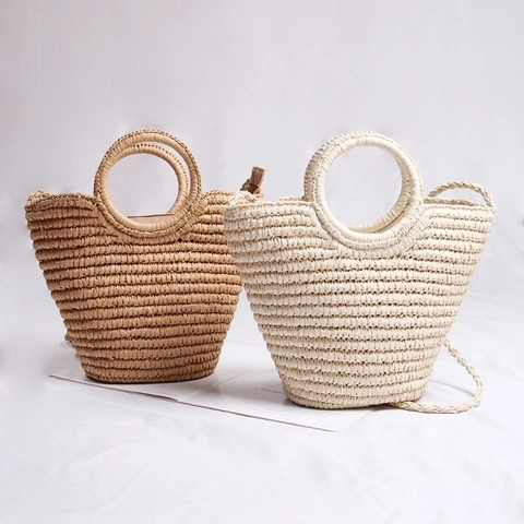 Borsa In Paglia Da Donna Manico Tondo Borsa A Tracolla Fatta A Mano Vintage Spiaggia Vacanza Estate Elegante
