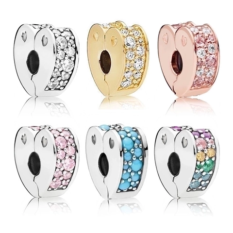 Alloy Rhinestone Heart Charm Clip Stopper Pave Crystal Bead For DIY Bracelet Jewelry Making Women Accessory Gift