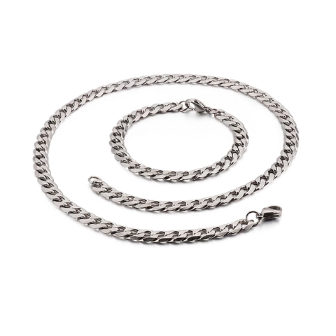 Men 316L Stainless Steel Cuban Link And Figaro Chain Necklace And Bracelet Hip Hop Punk Streetwear Accessory