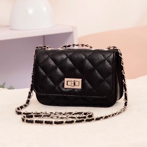 Bolso De Hombro Acolchado Para Mujer Cuero PU Litchi Rombos Cadena Solapa Mini Cuadrado Moda