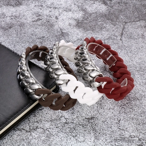 Chunky Cuban Link Chain Bracelet 316L Stainless Steel And Silicone Contrasting Color Unisex Punk Streetwear Hip Hop Style