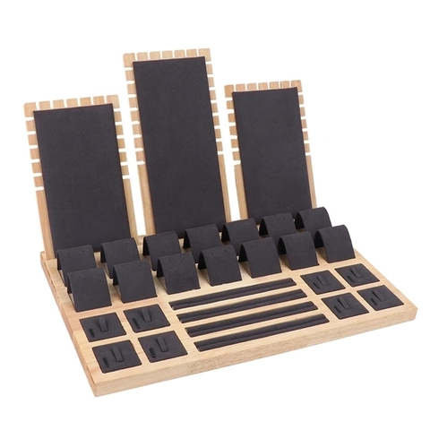 Wood Jewelry Display Stand For Necklace Earring Ring Bracelet Microfiber Professional Shop Window Props Organizer
