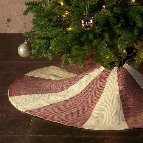 Christmas Tree Skirt Knitted Acrylic Yarn Striped Pattern Holiday Party Home Decor With Bow Tie Closures Reversible