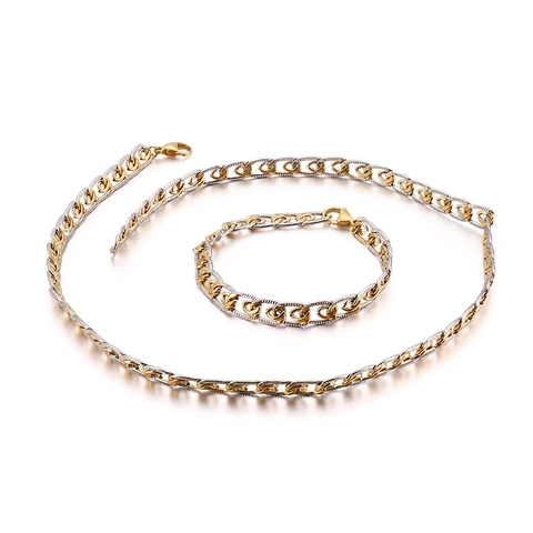 Gioielli In Acciaio Inossidabile Collana E Bracciale Catena Curb Bicolore Oro Argento Goffrato Hip Hop Accessorio Unisex