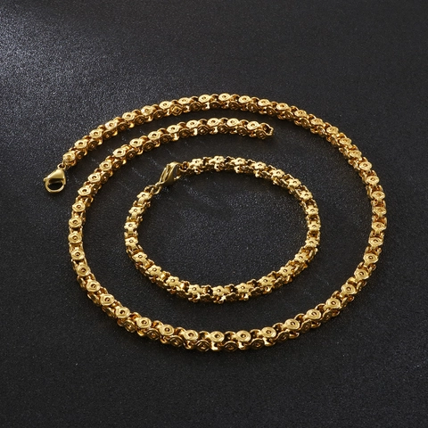 Stainless Steel Flower Link Chain Necklace Bracelet Set For Men Women Hip Hop Punk Style Jewelry With Lobster Clasp