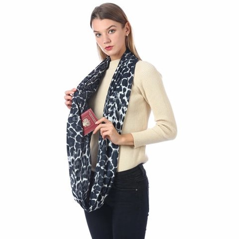 Scaldacollo da Donna Con Tasca a Cerniera Nascosta Stampa Leopardata Motivo a Freccia Tessuto Jersey Sciarpa di Sicurezza per Viaggio
