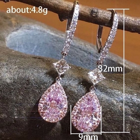 Elegant Copper Pear Cut Pink Zirconia Drop Earrings For Women Fashion Silver Plated Teardrop Halo Dangle Earrings Jewelry Gift