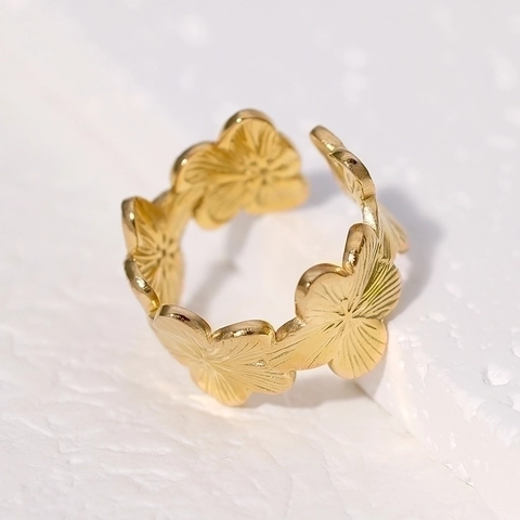 Anillos De Flores De Acero Inoxidable Para Mujeres Diseño Floral Retro Anillo De Dedo Ajustable Abierto Joyería Elegante