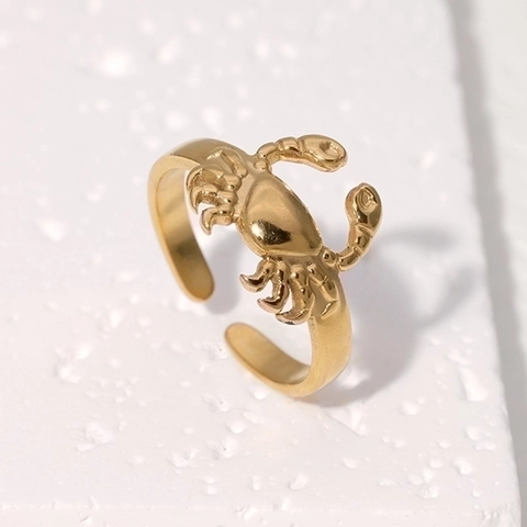 Anello Granchio Acciaio Inossidabile Design Aperto Regolabile Gioielli Animale Marino Vacanze Mare Punk Hip Hop Unisex Novità