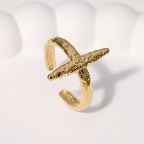 Anello Aperto Regolabile In Acciaio Inossidabile Con Trama Martellata Croce Geometrica Design Minimalista Gioielli Da Donna