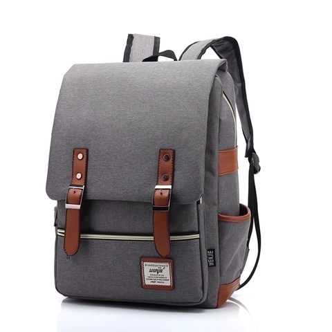 Retro Canvas Rugzak Met Details Van Kunstleer Vintage Casual Student Reizen Unisex Multi Zakken Dagrugzak