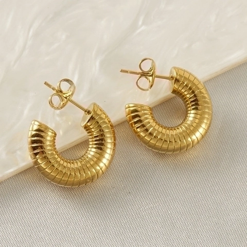 Minimalist Stainless Steel Spiral Textured Hoop Earrings 18K Gold Plated Geometric Fashion Jewelry For Women