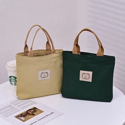 Borsa A Mano In Tela Piccola Borsa Tote Portatile Grande Capacità Pranzo Ricamo Cartone Animato Casual Per Donne