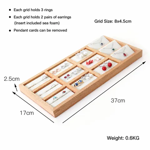 Beechwood And Velvet Jewelry Display Tray Multi Slot Organizer For Earrings Rings Necklaces Pendants Showcase Case