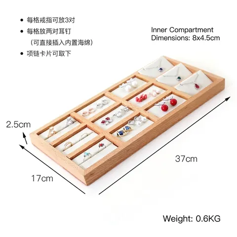 Buchenholz Und Samt Schmuck Display Tablett Multi Slot Organizer Für Ohrringe Ringe Halsketten Anhänger Vitrine Gehäuse