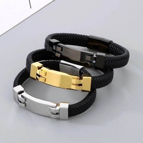 Herren Geflochtenes Lederarmband Edelstahl Magnetverschluss Retro Punk Biker Hip Hop Schmuck