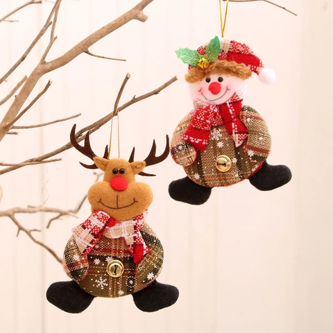 Addobbi Natalizi Tessuto Peluche Quadri Babbo Natale Pupazzo Di Neve Renna Orso Con Campanello Decorazione Albero