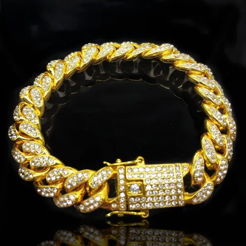 Hip Hop Cubaanse Schakelarmband Legering Strass Iced Out Streetwear Mode Sieraden Glinsterende Armband Voor Heren Dames