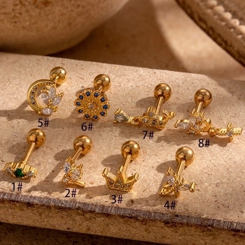 Piercing Oorkraakbeen Stud Oorbellen Roestvrij Staal En Koper Zirkonia Helix Sieraden Met Schroefsluiting Bal