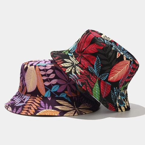 Cappello Da Pescatore Con Stampa Di Foglie Tropicali Reversibile Tela Protezione Solare Spiaggia Estate Esterna Tesa Larga Top Piatto