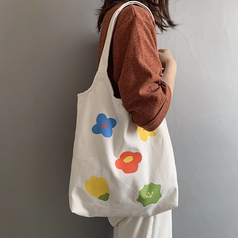 Bloemenprint Canvas Tote Bag Esthetisch Bloemenpatroon Grote Capaciteit Schoudertas Voor Vrouwen Studenten Frisse Stijl