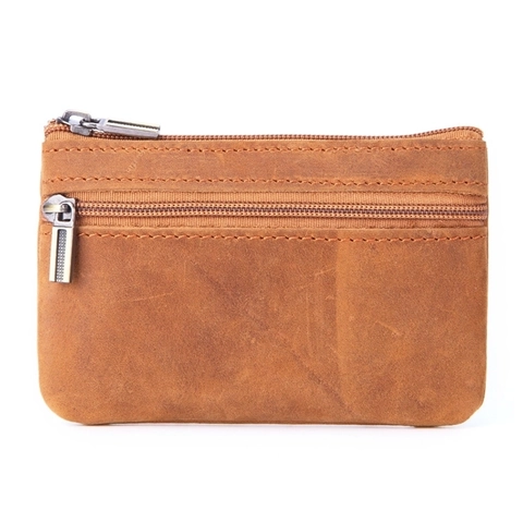 Vintage Echtes Leder Mini Münzbörse Für Damen Herren Doppel Reißverschluss Kleiner Geldbeutel Kartenhalter Schlüsselbeutel