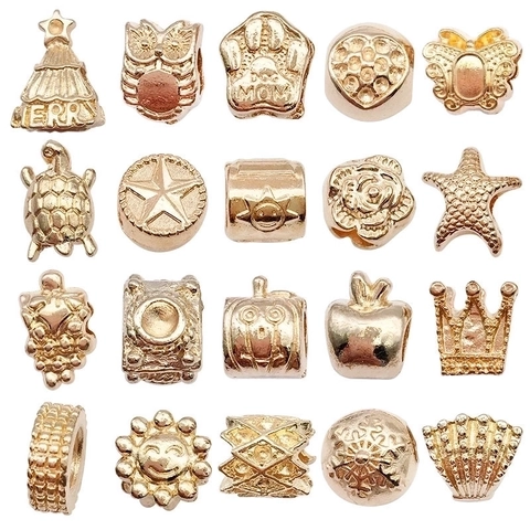 Alloy Große Loch Perlen KC Gold Plattiert Charms Für DIY Armband Schmuckherstellung Krone Herz Stern Schmetterling Formen Gemischt