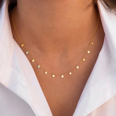 Sequin Disc Necklace With 925 Sterling Silver Chain And Copper Charms Minimalist Geometric Jewelry For Women