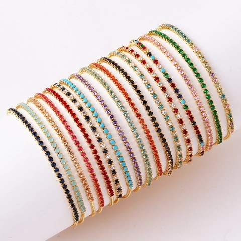 Colorful Cubic Zirconia Tennis Bracelet Adjustable Slider Clasp Single Row Claw Setting Plated Copper Jewelry Women
