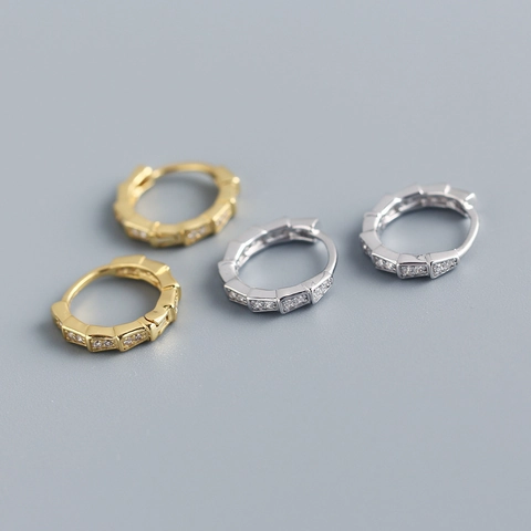 Huggie Hoop Ohrringe S925 Sterlingsilber Geometrisch Zirkon Eingelegt Schlangenhaut Textur Minimalistisch Damen