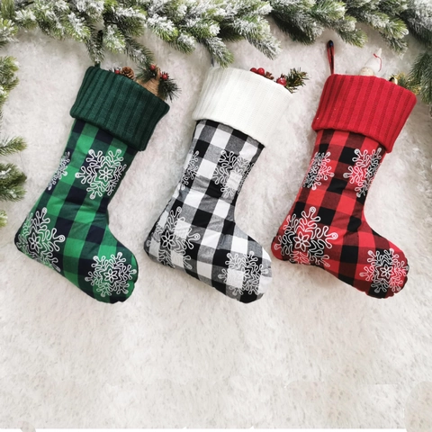 Kerstkous Buffalo Ruit Polyester Gebreide Boord Sneeuwvlok Poot Borduurwerk Vakantie Haard Decoratie