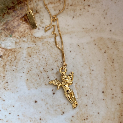 Mini Engel Anhänger Halskette 925 Sterlingsilber 18K Vergoldet Minimalistisch Französischer Stil Vintage Schmuck Für Damen