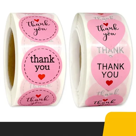 Pink Thank You Stickers Roll Round Heart Shape Self-Adhesive Labels For Gift Packaging Envelope Seal Handmade Decorative