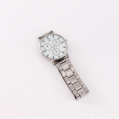 Men Fashion Quartz Watch Metal Steel Strap Blue Coating Mineral Glass Round Dial Business Wristwatch For Male