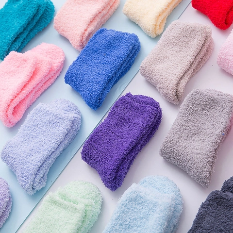 Women Thickened Coral Fleece Sleep Socks Solid Color Warm Home Floor Socks Soft Cozy Winter Fluffy Socks For Women