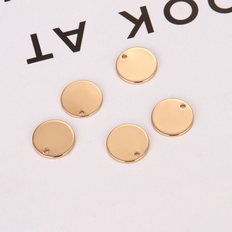 Ciondoli A Disco Rotondo Rame Placcato Lisci Lucidati A Specchio Etichette Circolari Con Foro Per Creazione Di Gioielli DIY