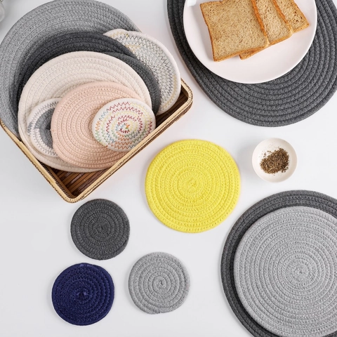 Sets De Table En Corde De Coton Tissés À La Main Dessous De Verre Isoliert Thermique Nordique Minimaliste Rond Ovale