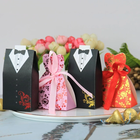 Wedding Candy Favor Boxes Tuxedo And Dress Shape Paper Gift Packaging Marriage Party European Style Groom And Bride