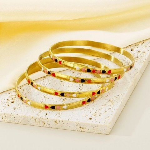 Brazalete De Esmalte Con Forma De Corazón Acero Inoxidable Chapado En Oro De 18K Colorido Joyería De Moda Para Mujer